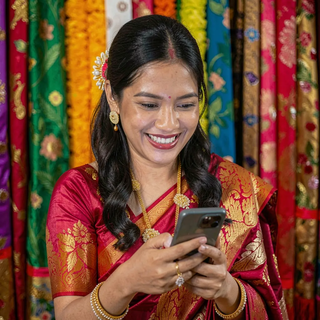 Happy Filipino woman using the BB65 casino app on her smartphone with colorful lights creating a lively mobile gaming atmosphere